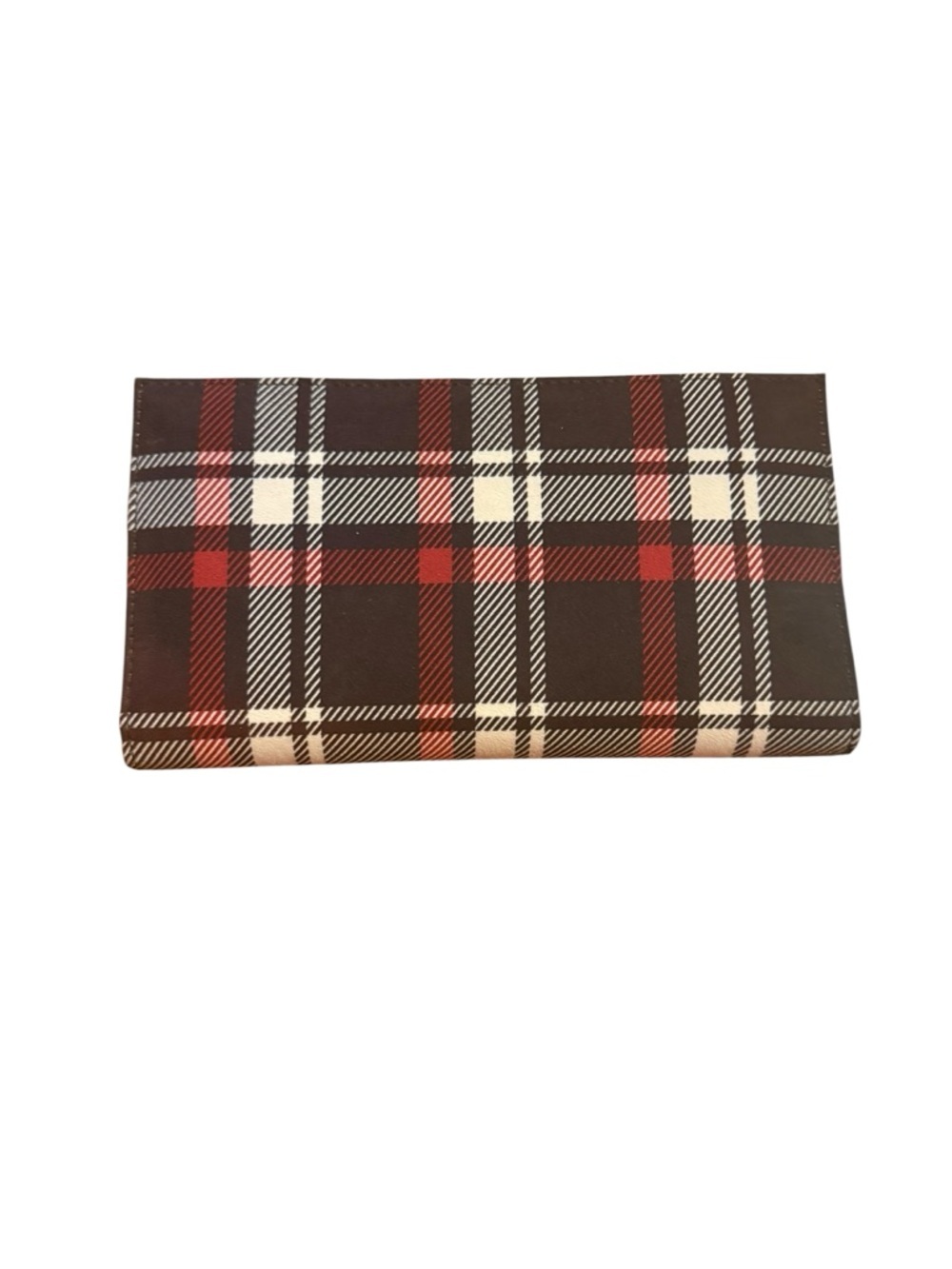 INC. Classic Plaid Fold-Over Wallet in Brown, Red & Cream
